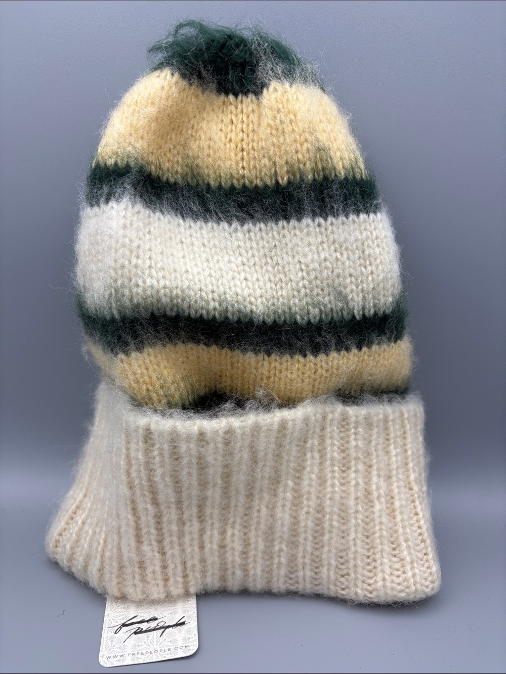Free People Striped Mohair Beanie - Cream, Yellow & Dark Green